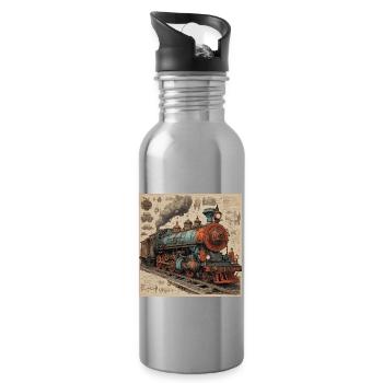 Blueprint / Sepia / Vintage / Retro / Robot - Water bottle with straw - silver - Right