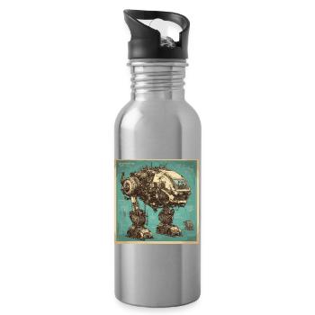 Bauplan / Sepia / Vintage / Retro / Roboter - Trinkflasche mit integriertem Trinkhalm - Lightsilver - Rechts