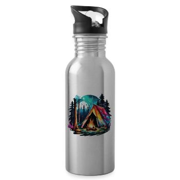 Forest / Wild / Tent / Wilderness / Trees / Life - Water bottle with straw - silver - Right
