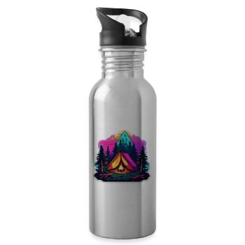 Forest / Wild / Tent / Wilderness / Trees / Life - Water bottle with straw - silver - Right