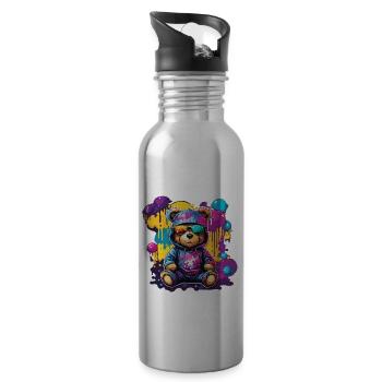 Ours en peluche / Peluche / Animal en peluche / Idée cadeau - Gourde avec paille intégrée - argent clair - Droite