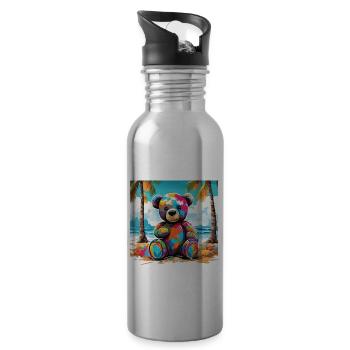 Teddybär / Kuscheltier / Stofftier / Geschenkidee - Trinkflasche mit integriertem Trinkhalm - Lightsilver - Rechts