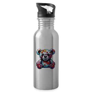 Ours en peluche / Peluche / Animal en peluche / Idée cadeau - Gourde avec paille intégrée - argent clair - Droite