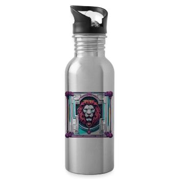 Löwenkopf / Türklopfer / Klingel / Antik / alt - Trinkflasche mit integriertem Trinkhalm - Lightsilver - Rechts
