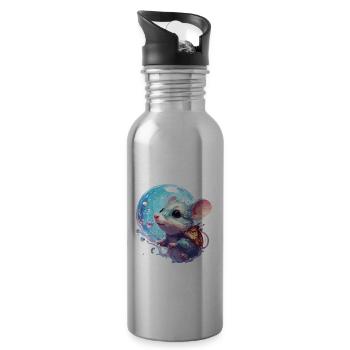 Animal in Soap Bubble / Childlike / Cute / Mouse - Water bottle with straw - silver - Right