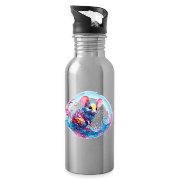 Animal dans la bulle de savon / enfantin / mignon / souris - Gourde avec paille intégrée - argent clair - Droite