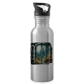 Window in the Forest / Trees / View / Wilderness - Water bottle with straw - silver - Right