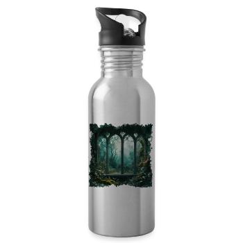Window in the Forest / Trees / View / Wilderness - Water bottle with straw - silver - Right