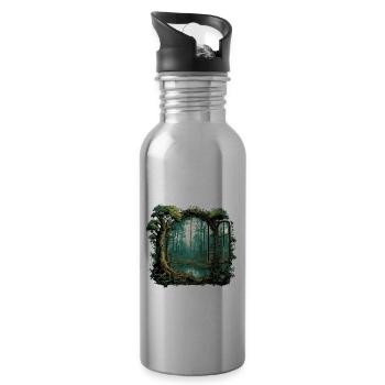 Fenêtre dans la forêt / Arbres / Vue / Sauvage - Gourde avec paille intégrée - argent clair - Droite
