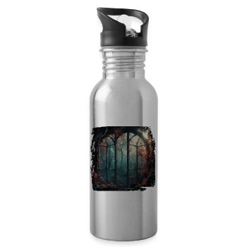 Window in the Forest / Trees / View / Wilderness - Water bottle with straw - silver - Right