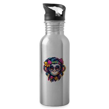 Cute Monkey / Monkey Girl / Cute / Hair Bow - Water bottle with straw - silver - Right