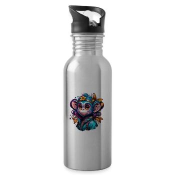 Cute Monkey / Monkey Girl / Cute / Hair Bow - Water bottle with straw - silver - Right