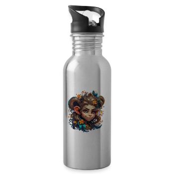 Cute Monkey / Monkey Girl / Cute / Hair Bow - Water bottle with straw - silver - Right