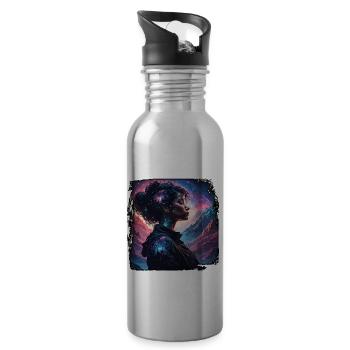 Silhouette / Forest / Portrait / Trees / Person - Water bottle with straw - silver - Right