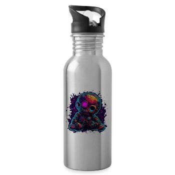 Horror Puppe / Halloween / gruselig / düster - Trinkflasche mit integriertem Trinkhalm - Lightsilver - Rechts
