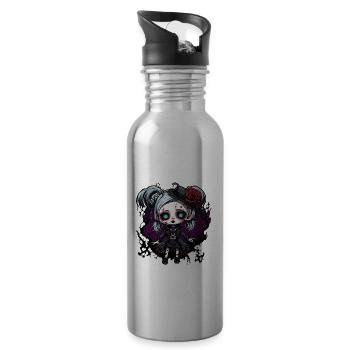 Horror Puppe / Halloween / gruselig / düster - Trinkflasche mit integriertem Trinkhalm - Lightsilver - Rechts