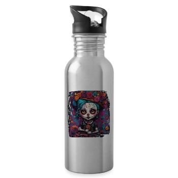 Horror Puppe / Halloween / gruselig / düster - Trinkflasche mit integriertem Trinkhalm - Lightsilver - Rechts