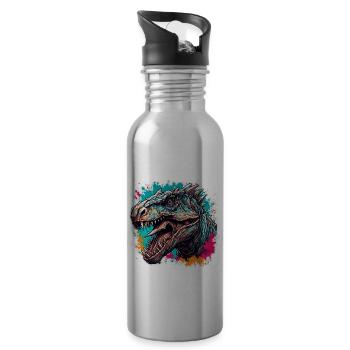 Dinosaure / Animal / Préhistorique / Reptile / Garçons - Gourde avec paille intégrée - argent clair - Droite