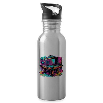 Billardtisch / Billiardkugel / 8 Ball / Pool / Kö - Trinkflasche mit integriertem Trinkhalm - Lightsilver - Rechts
