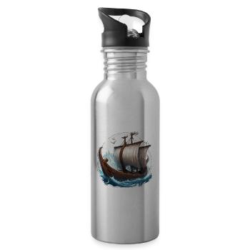 Bateau pirate / Bateau / Mer / Océan / Vagues - Gourde avec paille intégrée - argent clair - Droite