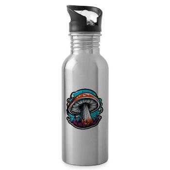 Pilz / Mushroom / Wiese / Wald / Goa / Psy - Trinkflasche mit integriertem Trinkhalm - Lightsilver - Rechts