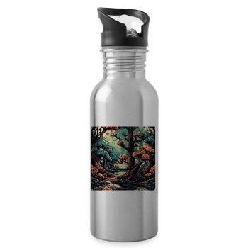 Forest / Psychedelic / Trees / Wilderness / Goa - Water bottle with straw - silver - Right