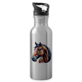 Pony / Horse / Animal / Riding / Mane - Water bottle with straw - silver - Right