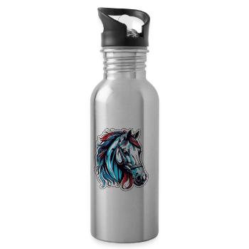 Pony / Horse / Animal / Riding / Mane - Water bottle with straw - silver - Right