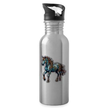 Pony / Horse / Animal / Riding / Mane - Water bottle with straw - silver - Right