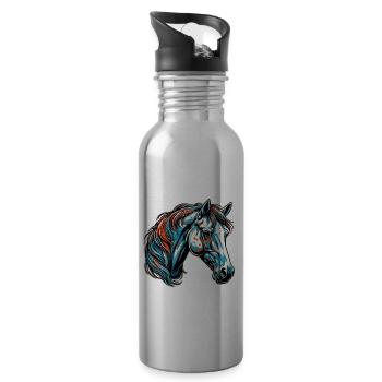 Pony / Horse / Animal / Riding / Mane / Stable - Water bottle with straw - silver - Right