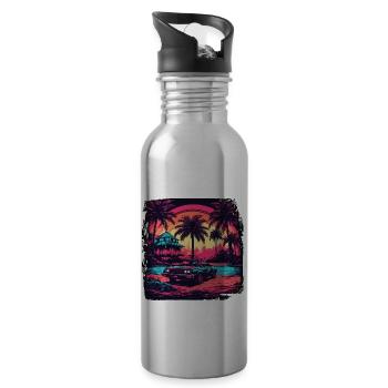 Beach / Island / Vacation / Summer / Sun / Sea - Water bottle with straw - silver - Right