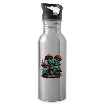 Pilz / Mushroom / Wiese / Wald / Goa / Psy - Trinkflasche mit integriertem Trinkhalm - Lightsilver - Rechts