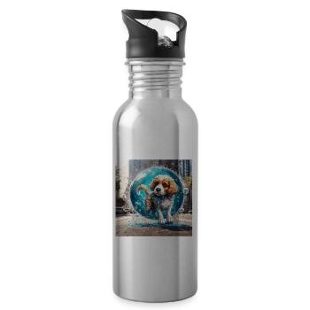 Animal dans bulle de savon / enfantin / mignon / chien - Gourde avec paille intégrée - argent clair - Droite