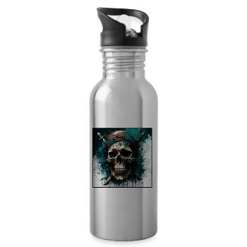 Pirat / Ahoi / Anker / Kapitän / Totenkopf / Rum - Trinkflasche mit integriertem Trinkhalm - Lightsilver - Rechts