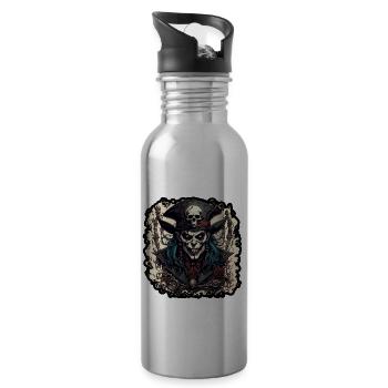 Pirat / Ahoi / Anker / Kapitän / Totenkopf / Rum - Trinkflasche mit integriertem Trinkhalm - Lightsilver - Rechts