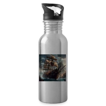 Ship / Boat / Anchor / Sea / Ocean / Captain - Water bottle with straw - silver - Right