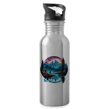 Angler Siluette / Fishing / Fish / Lake / Sport - Water bottle with straw - silver - Right