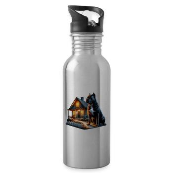 Cane Corso Hund Cottagecore Guardian Herren Damen - Trinkflasche mit integriertem Trinkhalm - Lightsilver - Rechts
