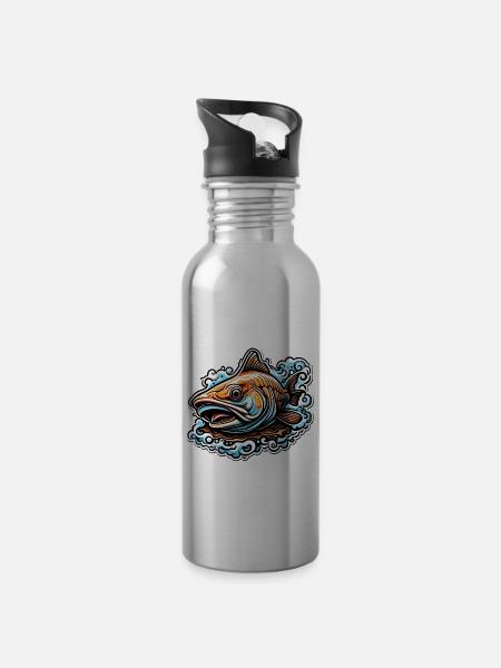 Fisch / Tier / Aquarium / Wasser / Teich / See - Trinkflasche mit integriertem Trinkhalm - Lightsilver