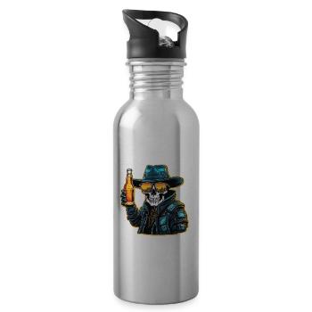 Skull / Totenkopf / Skelett / Gothic / Bier - Trinkflasche mit integriertem Trinkhalm - Lightsilver - Rechts