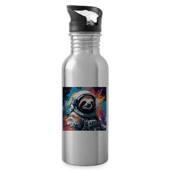 Astronaut / Weltall / Tier / Faultier / Raumschiff - Trinkflasche mit integriertem Trinkhalm - Lightsilver - Rechts