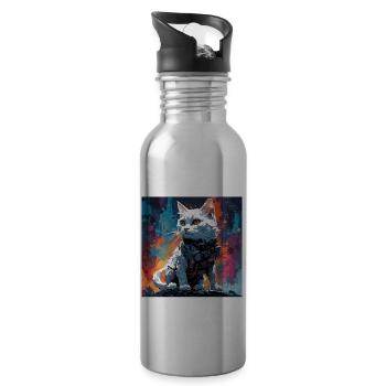 Astronaut / Space / Animal / Cat / Spaceship - Water bottle with straw - silver - Right