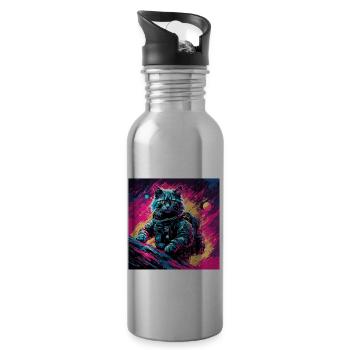 Astronaut / Space / Cat / Rooster / Spaceship - Water bottle with straw - silver - Right