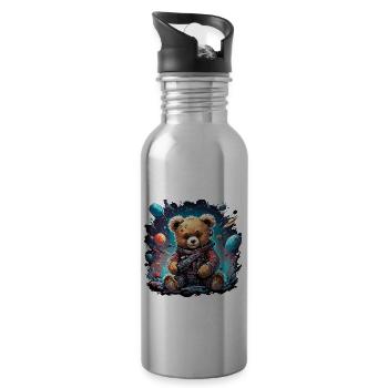Astronaute / Espace / Animal / Ours en peluche / Vaisseau spatial - Gourde avec paille intégrée - argent clair - Droite