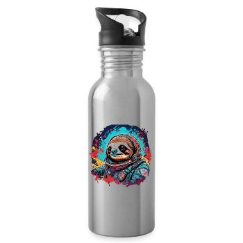 Astronaut / Weltall / Tier / Faultier / Raumschiff - Trinkflasche mit integriertem Trinkhalm - Lightsilver - Rechts