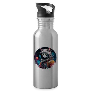 Astronaut / Space / Animal / Cat / Spaceship - Water bottle with straw - silver - Right