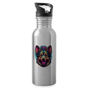 Hund / Tier / Haustier / Fellnase / Schäferhund - Trinkflasche mit integriertem Trinkhalm - Lightsilver - Rechts