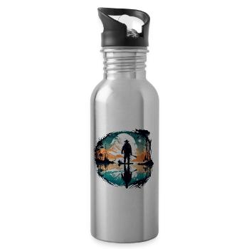 Angler Siluette / Fishing / Fish / Lake / Sport - Water bottle with straw - silver - Right