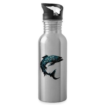 Angler Siluette / Fishing / Fish / Lake / Sport - Water bottle with straw - silver - Right