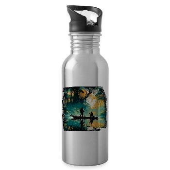 Angler Siluette / Fishing / Fish / Lake / Sport - Water bottle with straw - silver - Right